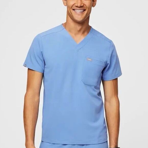 FIGS Technical Men's XL Leon Three Pocket Pen Sleeve Scrub Top V-Neck Ceil Blue - Picture 1 of 13